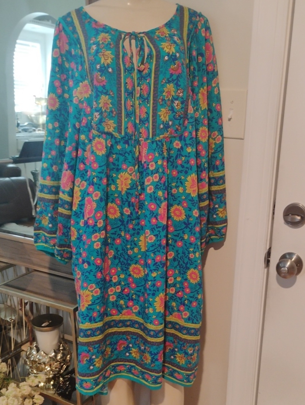 Women's Teal Floral Boho Dress Size 2XL
